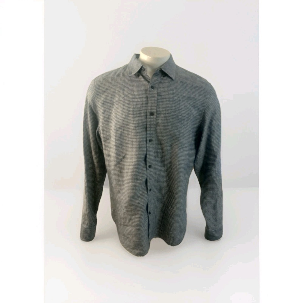 Banana Republic Mens Blue Long Sleeve Linen Button Up Shirt Sz Large Camden Fit